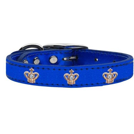 PETPAL Gold Crown Widget Genuine Metallic Leather Dog Collar; Blue - Size 14 PE815339